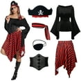 thumbnail image 1 of MYATED Women Pirate Costume Renaissance Shirt Medieval Dress with Waist Belt Eye Patch Halloween Pirate Queen Outfit,Black,XL, 1 of 7