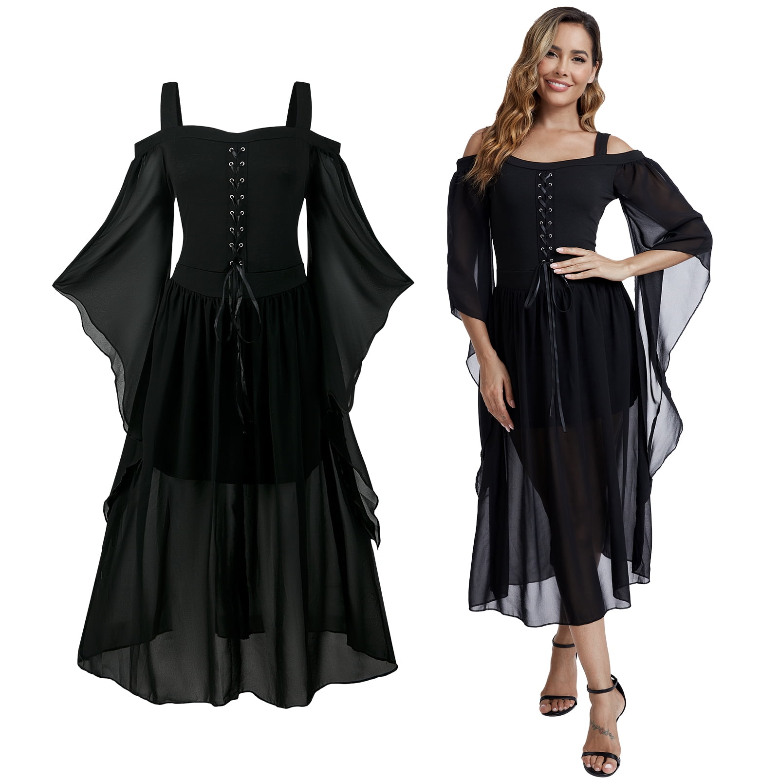 MYATED Women's Medieval Dress with Trumpet Sleeves,Renaissance Vintage ...