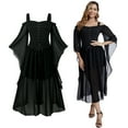 thumbnail image 1 of MYATED Women's Medieval Dress with Trumpet Sleeves,Renaissance Vintage Dress,Traditional Irish Dress,Gothic Costume Dress for Halloween Cosplay,Carnival Party,Black,S, 1 of 8