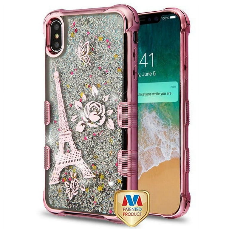Gold Iphone Xs Liquid Glitter Case MYBAT Eiffel Tower Liquid