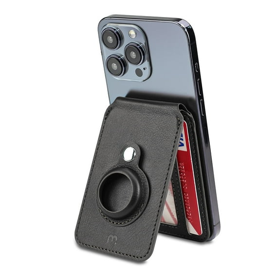MYBAT PRO Magsafe Wallet - with AirTag Holder, Mens Magnetic Phone Wallet Card Holder with Kickstand for iPhone 15 Pro Max/14 Plus/13/12 Series, RFID Blocking, Fit 4 Cards-Black