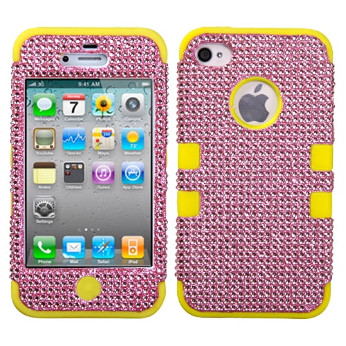 MYBAT Pink Diamante/Yellow TUFF Hybrid Phone Protector Cover(Diamante 2.0) for APPLE iPhone 4S/4