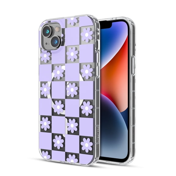 MYBAT Pro Mood Series MagSafe Case for Apple iPhone 14 Plus (6.7) - Retro Purple Floral Stylish Glitter Shockproof Protective Cover for Women Girls Cute Phone Case