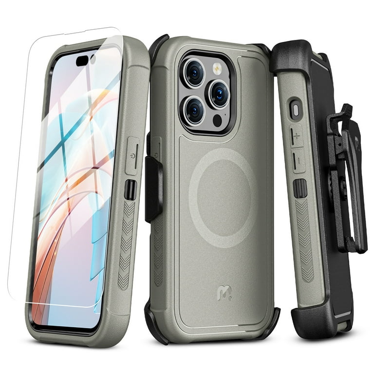 iPhone 15 Pro Max Case - Military Grade Protection - MagSafe Compatible -  with Belt Clip Holster, Kickstand & Tempered Glass Screen Protector