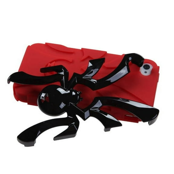 MYBAT Solid Black/Red Spiderbite Hybrid Protector Cover for APPLE iPhone 4S/4