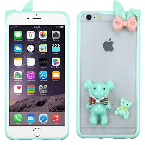 MYBAT T-Clear/Mint Green Gummy Cover(with 2 bears) for APPLE iPhone 6 Plus