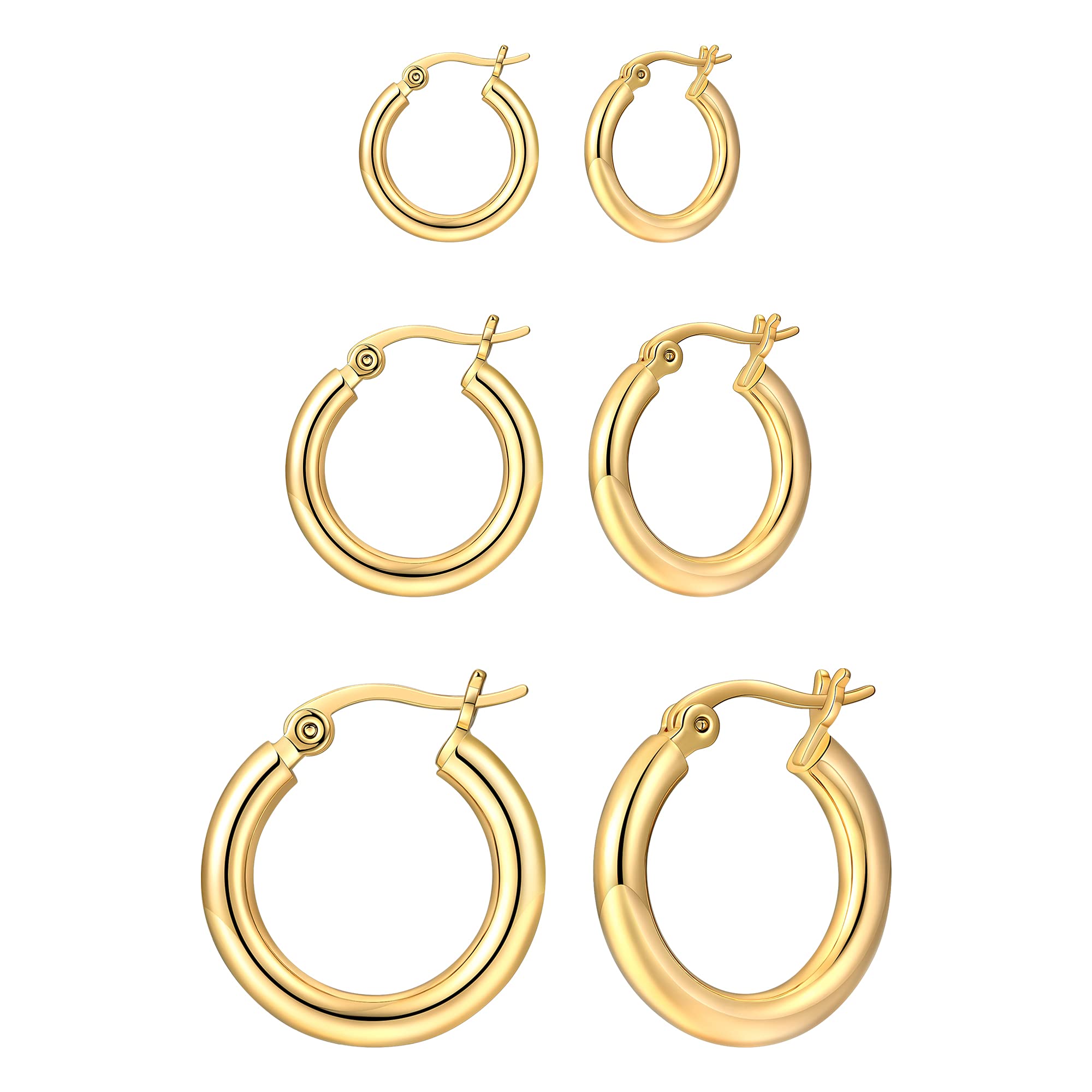 Mycutey 14k Gold Plated Hoop Earrings 3 Pairs Gold Hoops Earring Set For Women T 2cm16cm1