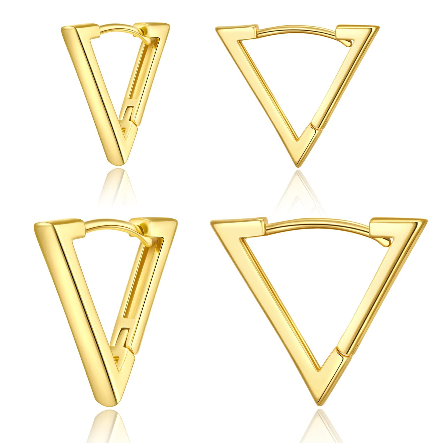 MYCUTEY 2 Pairs 14K Gold Plated Minimalist Geometric Triangle Huggies