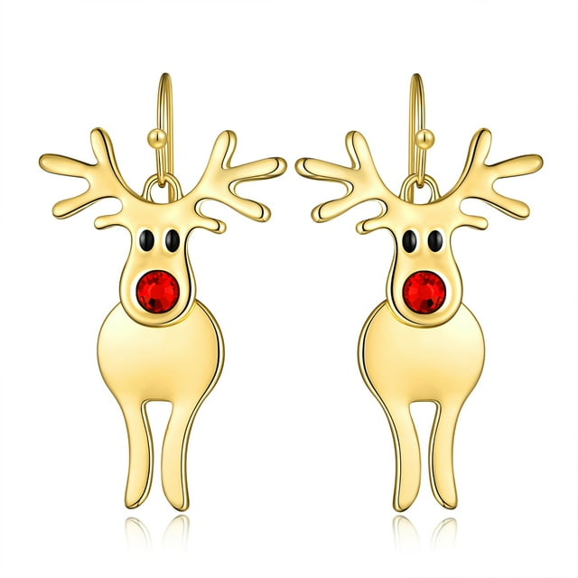 MYCUTEY Christmas Reindeer Dangle Earrings Shiny Gold Deer Dangly