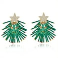 thumbnail image 1 of MYCUTEY Christmas Tree Earrings For Women Green Tubes Tassel Tree Dangle Earrings CZ Star Studs, 1 of 7
