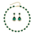 thumbnail image 1 of MYCUTEY Luxury Emerald Crystal Bridal Wedding Jewelry Set Green Rhinestone Choker Necklace and Dangle Earrings, 1 of 6