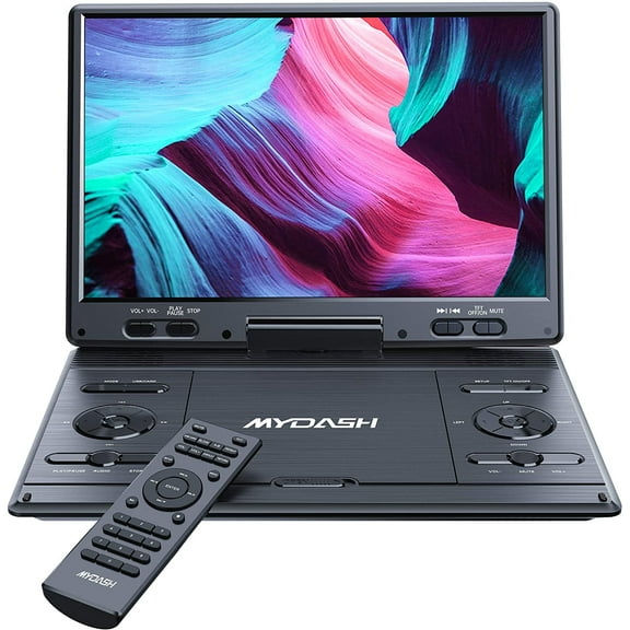 MYDASH 14.1"Portable DVD Player, 12.5"Large HD Swivel Screen,Exclusive Button Design, SD Card Slot and USB Port, Region Free, Black