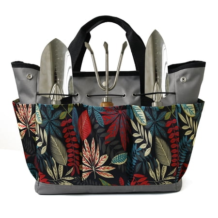 MYDAYS Canvas Garden Tool Tote Bag with 8 Pockets and Leather Handle