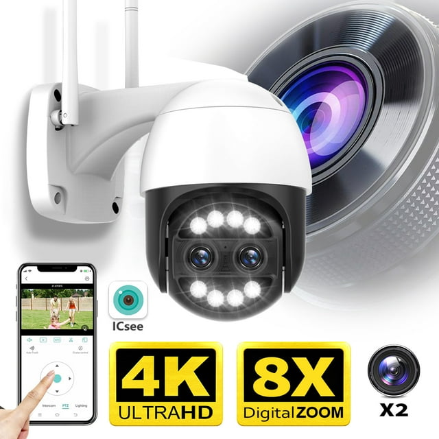 MYDENIMSKY ICSEE 8mp 4k 8x Hybrid Zoom Duallens Ptz, 360° Home Security Motion Tracking