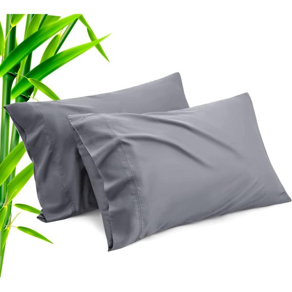 MYDOMIC Queen Pillow Cases Set of 2 Rayon Derived from Bamboo Cooling Pillowcase,Dark Grey 20x30 inches