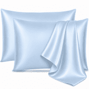 Satin Pillowcase Queen Pillow Cases Set of 2 Silky Pillow Cover with Envelope Closure,Light Blue 20x30 inches MYDOMIC