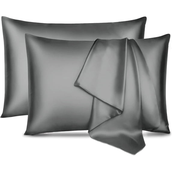 Satin Pillowcase King Pillow Cases Set of 2 Silky Pillow Cover with Envelope Closure,Dark Grey 20x36 inches MYDOMIC