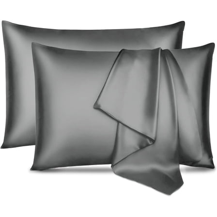 Satin Pillowcase Queen Pillow Cases Set of 2 Silky Pillow Cover with Envelope Closure,Dark Grey 20x30 inches MYDOMIC