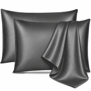 Satin Pillowcase Queen Pillow Cases Set of 2 Silky Pillow Cover with Envelope Closure,Dark Grey 20x30 inches MYDOMIC