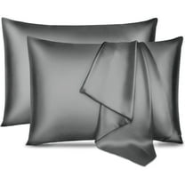MYDOMIC Satin Pillowcase Queen Size Set of 2 Pack,Silky Pillow Cover with Envelope Closure,Dark Grey 20x30 inches