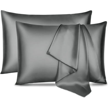 MYDOMIC Satin Pillowcase Queen Size Set of 2 Pack,Silky Pillow Cover with Envelope Closure,Dark Grey 20x30 inches