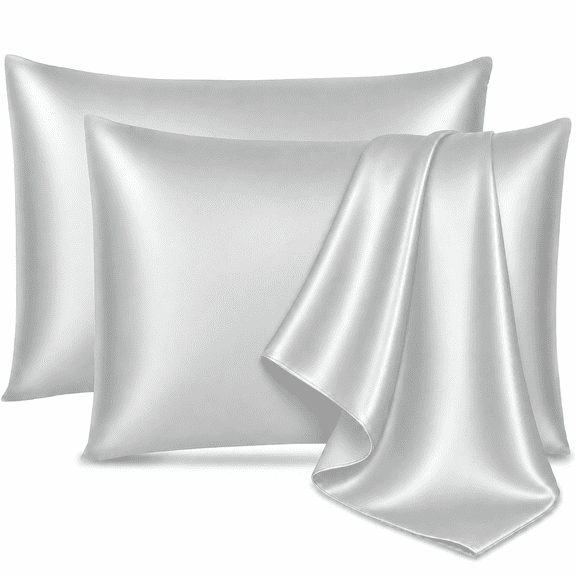 Satin Pillowcase Queen Pillow Cases Set of 2 Silky Pillow Cover with Envelope Closure,Light Grey 20x30 inches MYDOMIC