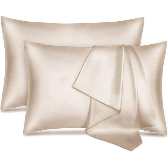 MYDOMIC Satin Pillowcase Queen Pillow Cases Set of 2 Silky Pillow Cover with Envelope Closure,Taupe 20x30 inches