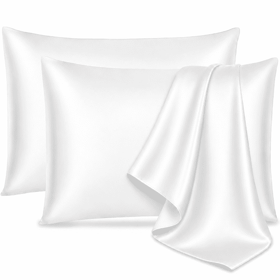 Satin Pillowcase Standard Pillow Cases Set of 2 Silky Pillow Cover with Envelope Closure,White 20x26 inches MYDOMIC
