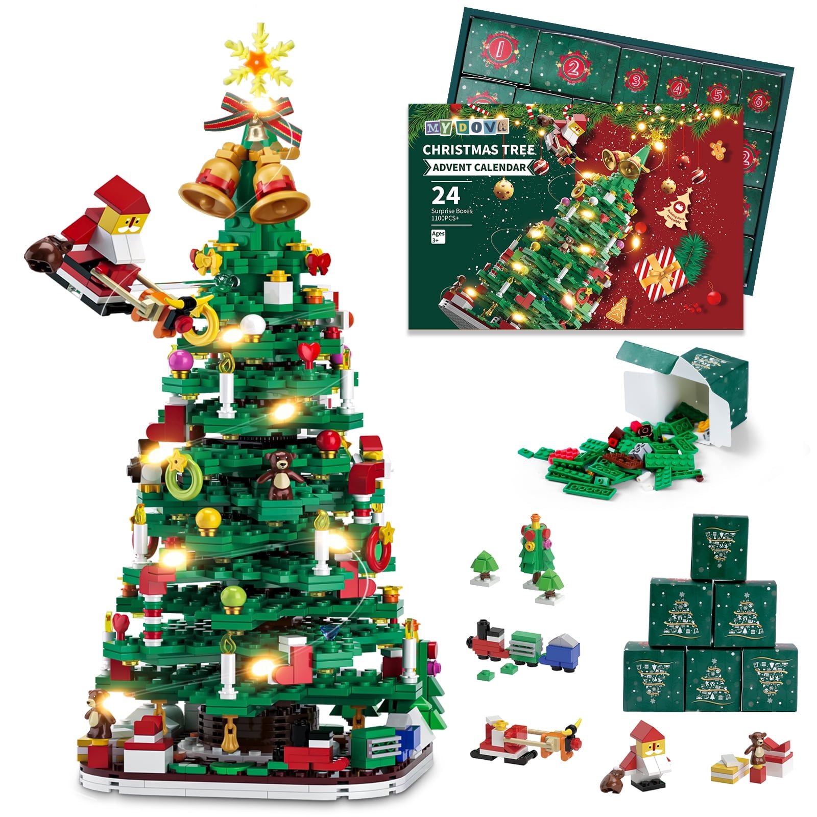 MYDOVA Advent Calendar 2025 Christmas Tree Building Blocks Set, 24 Days ...