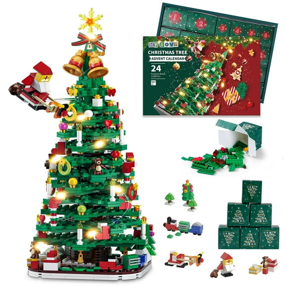 MYDOVA Advent Calendar 2025 Christmas Tree Building Blocks Set, 24 Days Christmas Countdown Building Blocks Toy Gift for Teens Girls Boys Adults Ages 6+