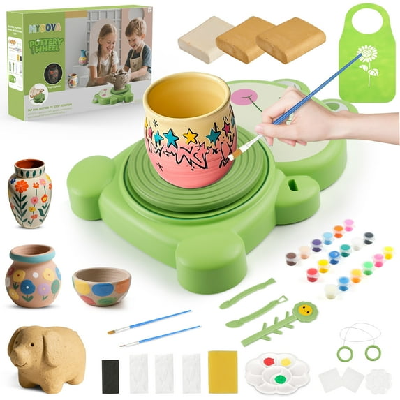 MYDOVA Pottery Wheel Kit for Kids 8+, Air Dry Sculpting Clay and Craft Paint Toy Kit, Ideal Gifts for Boys&Girls