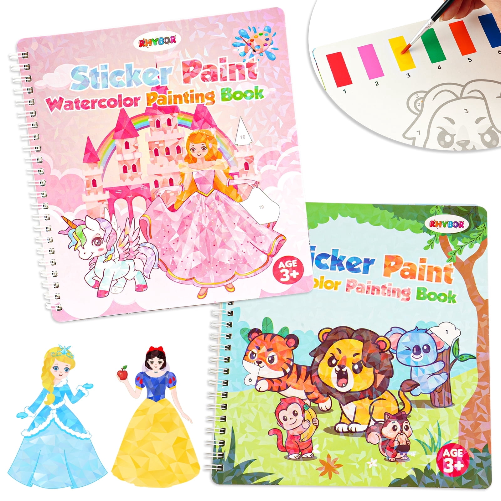 MYDOVA Sticker with Water Books for Toddlers, Mess Free Watercolor Painting Activity for Kids Ages 3-8, Art Craft Coloring Gift with Brush, Airplane Travel Activities for Toddlers
