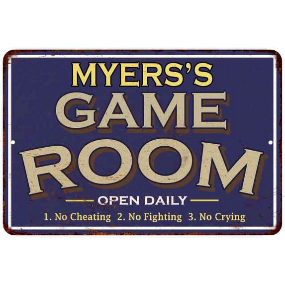MYERS'S Blue Game Room Sign Metal 12 x 18 Matte Finish Metal 112180002318
