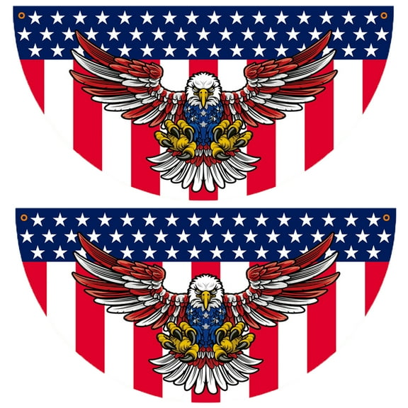 MYFLOCY 2 Pcs American Patriotic Half Pleated Fan Bunting Flag 4th of July Decorations Outdoor Indoor Flags (B Eagle)