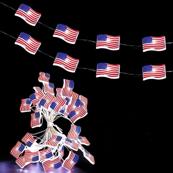 MYFLOCY 4th of July American Flag Lights Decorations Independence Day 30LED 9.8ft Patriotic String Lights Memorial Day Outdoor Decor ( Flag )
