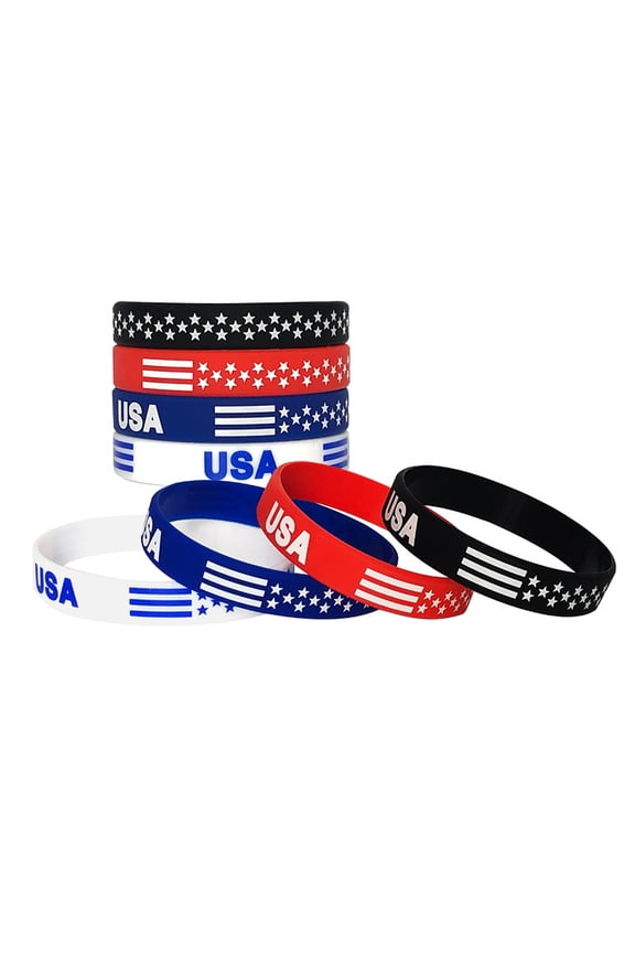 4th of July Silicone Bracelets Accessories American Flag Patriotic Party Decorations(8 Pcs)