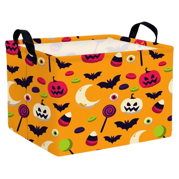 MYFLOCY Halloween Gift Basket for Kids Foldable Baby Candy Storage Bin Party Decor(Lollipop Pumpkin Bat)