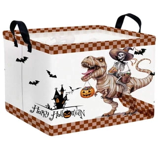 MYFLOCY Halloween Gift Basket for Kids Foldable Baby Candy Storage Bin Party Decor(Skeleton Riding A Dinosaur)