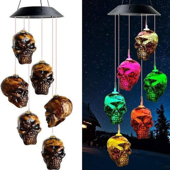 MYFLOCY Halloween Solar Powered Wind Chime LED Outdoor Lights Hanging Decorations(Skull)