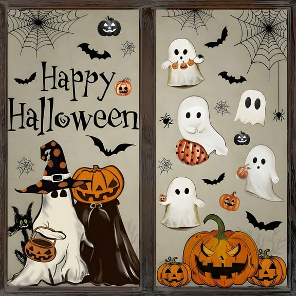 MYFLOCY Halloween Window Clings Decorations Vintage Decals Ghost Pumpkin Bat Fall Home Glass Decor