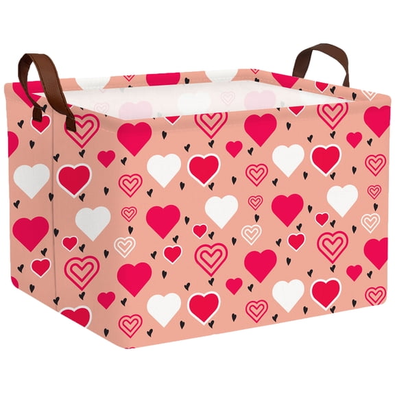 MYFLOCY Large Valentine Basket Empty Heart Basket for Gifts Collapsible Kids Storage Bins Decor(Pink Background Red White Love)