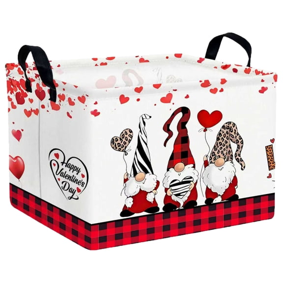 MYFLOCY Large Valentine Basket Empty Heart Basket for Gifts Collapsible Kids Storage Bins Decor(eopard Print Three Gnome)
