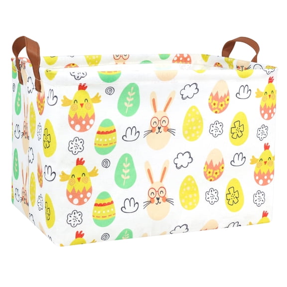 MYFLOCY Rectangle Empty Easter Baskets Boy Large Toy Storage Bin Girls collapsible Hamper Waterproof Canvas Box Kid Gifts Spring Decor( Glasses Rabbit Egg )