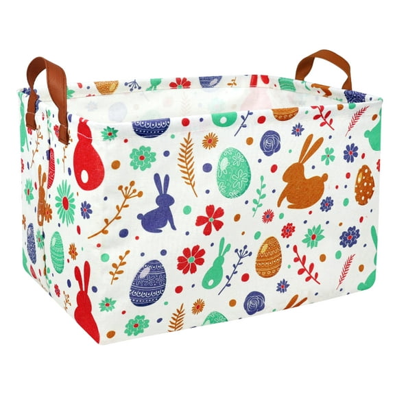 MYFLOCY Rectangle Empty Easter Baskets Boy Large Toy Storage Bin Girls collapsible Hamper Waterproof Canvas Box Kid Gifts Spring Decor