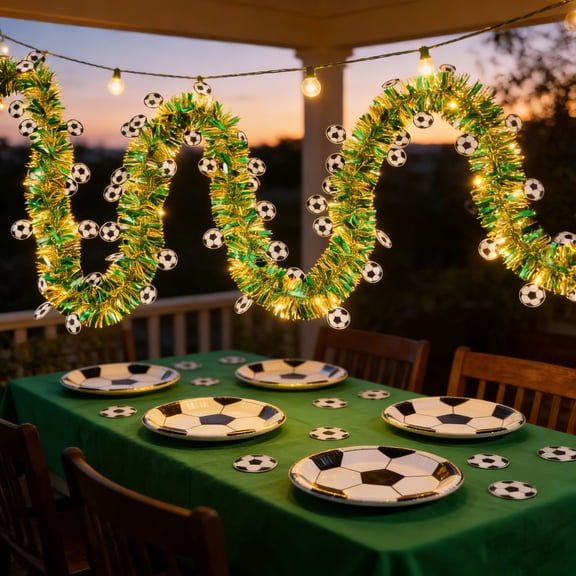 MYFLOCY Soccer Theme Garland Decorations with 30 LED Lights 9.9 FT Sports Theme Party Decor