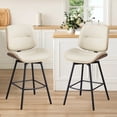 thumbnail image 1 of MYFUNT Bar Stools Set of 2, Mid-Century Modern 26" Counter Height Barstools with Walnut Back & Footrest, Upholstered PU Leather Bar Chairs Island Stools for Kitchen Counter, Beige, 1 of 7