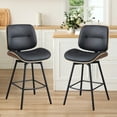 thumbnail image 1 of MYFUNT Walnut Back Mid-Century Modern and Upholstered PU Leather Bar Stools - Set of 2, Black, 1 of 7