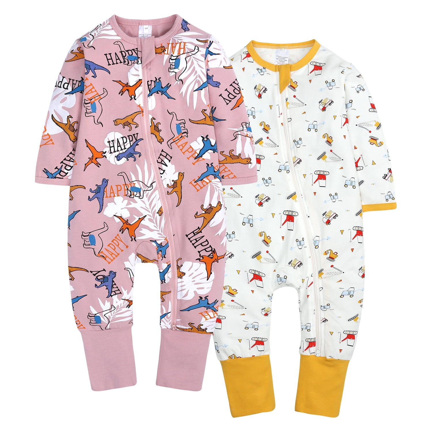 MYGBCPJS 2Pack Baby Long Sleeve Zipper Romper Toddler Cotton Playsuit