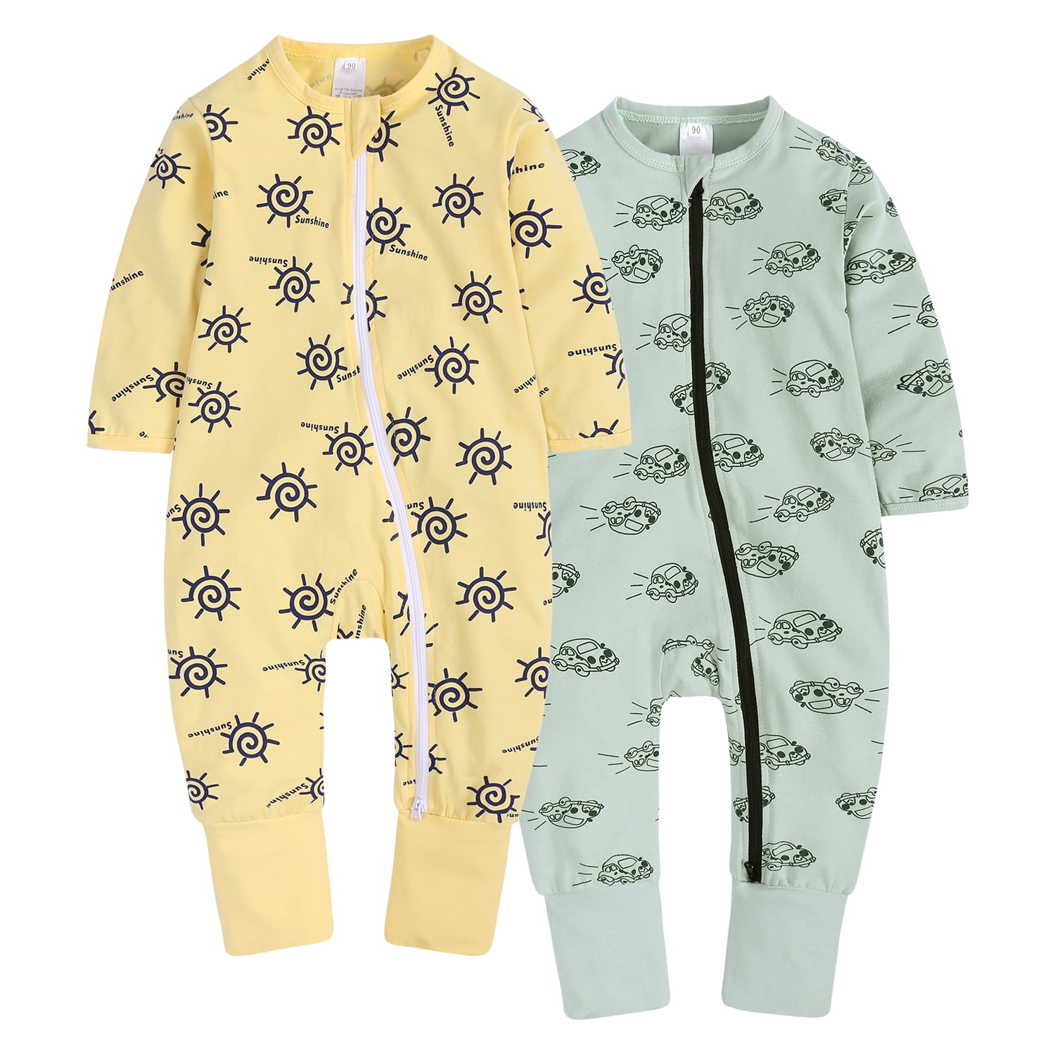 MYGBCPJS 2Pack Baby Long Sleeve Zipper Romper Toddler Cotton Playsuit