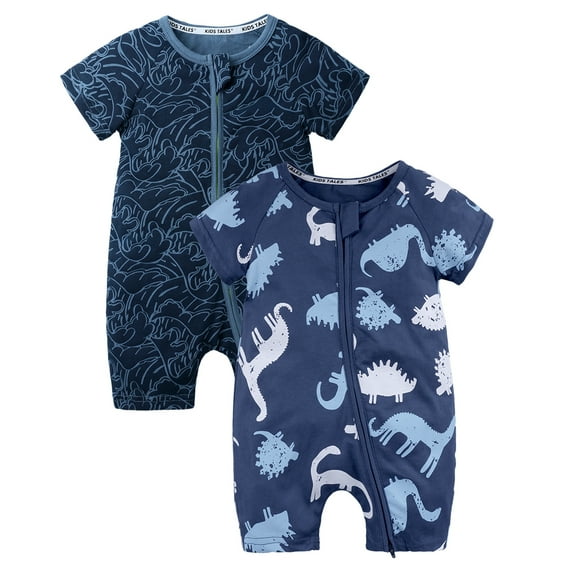 MYGBCPJS 2 Pack Baby Zipper Romper PJS Toddler Summer Short Sleeve Graphic Jumpsuit Sleep and Play